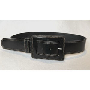 Banana Republic Women’s XS Black Leather Belt Big Buckle Made In Italy 29-34"